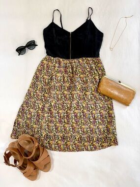 ✨ Anthropologie Moulinette Soeurs Silk Dress Black Floral Fit Flare Size 4 ✨